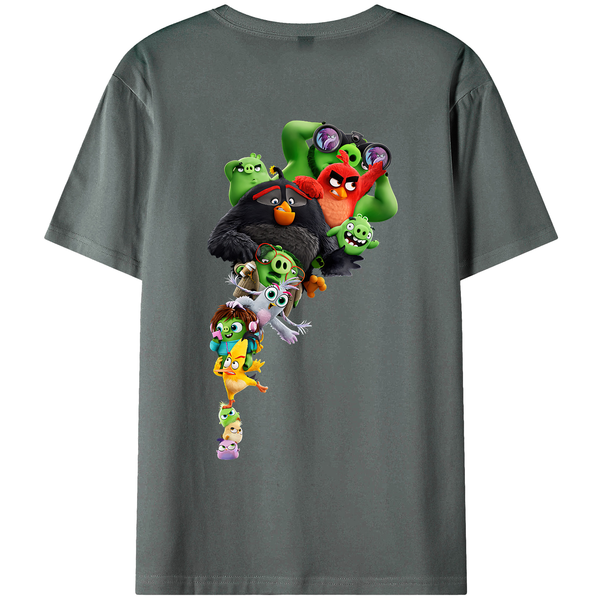 （画像用） Angry Birds アングリーバード 綿100％ メンズ半袖Tシャツ（バックプリント） 通気性